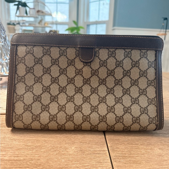 GUCCI Vintage Sherry Line Beige and Brown Monogram Clutch - Picture 3 of 6